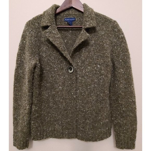 Karen Scott Wool Blend One Button Cardigan Collared Womens Small Excellent Cond. - Picture 1 of 7
